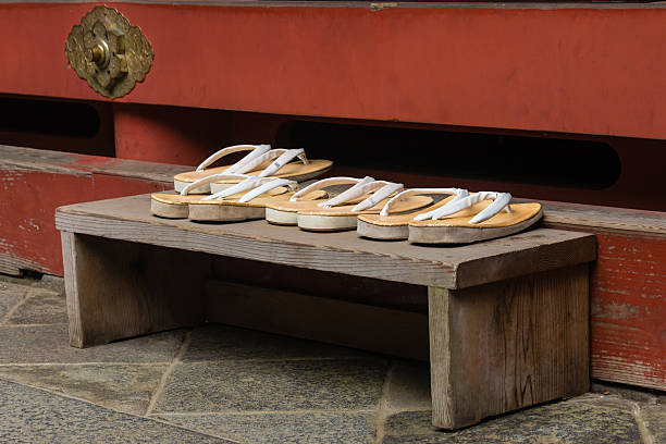 Weave shoes arrange on the floor (wallpaper)