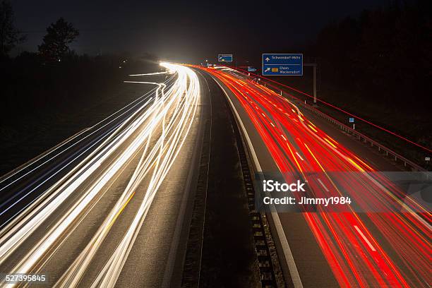 Motorway At Night Stock Photo - Download Image Now - Black Color, Blue, Blurred Motion