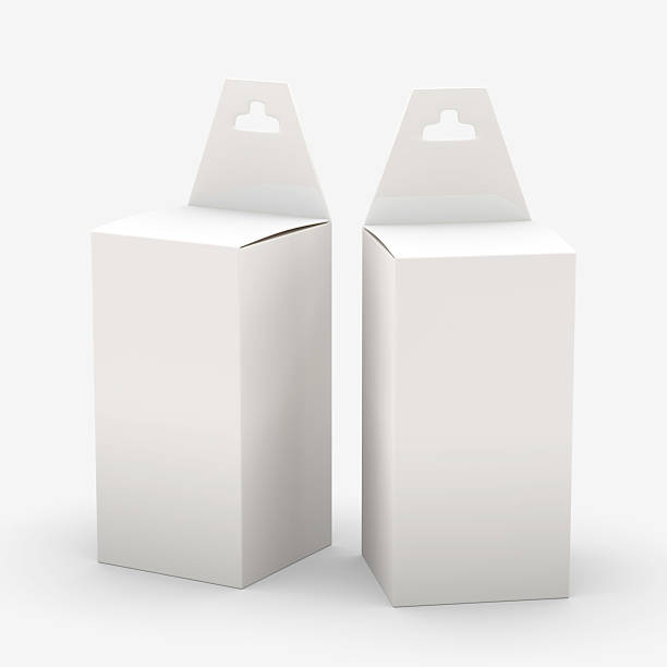 White rectangle paper box packaging with hanger, clipping path included stock photo