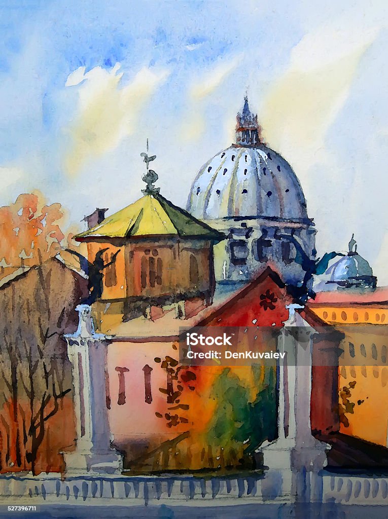 Basilica Sant Pietro, Rome, Italy. Basilica Sant Pietro, Vatican, Rome, Italy. Watercolor Painting stock illustration