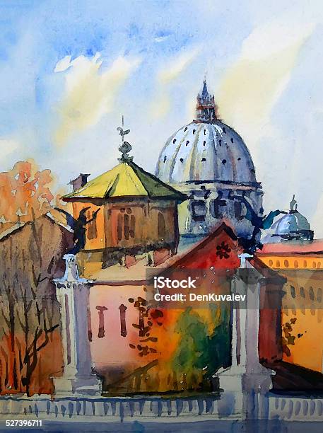 Basilica Sant Pietro Rome Italy Stock Illustration - Download Image Now - Watercolor Painting, Architectural Dome, Architecture