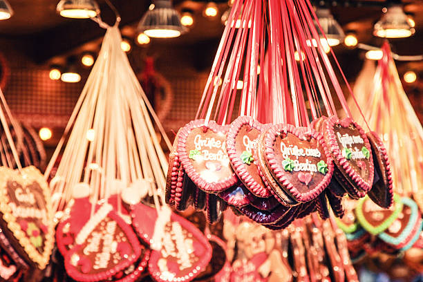 istock Gingerbread hearts at christmas market 527397853