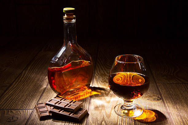 istock Bottle and a glass of brandy with chocolate 527438405