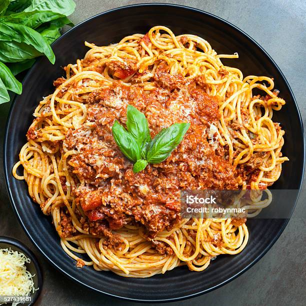 Spaghetti Bolognese Stock Photo - Download Image Now - Bolognese Sauce, Basil, Beef