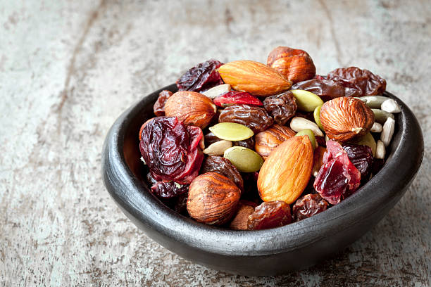 Trail Mix in Black Bowl stock photo