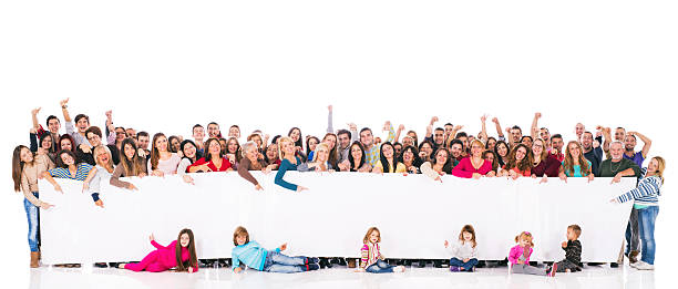 istock Large group of people holding banner. 527442181