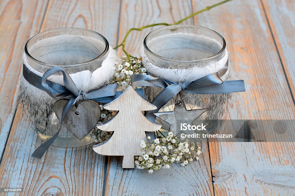 White grey Christmas decoration on old wood with  flowers Bead Stock Photo