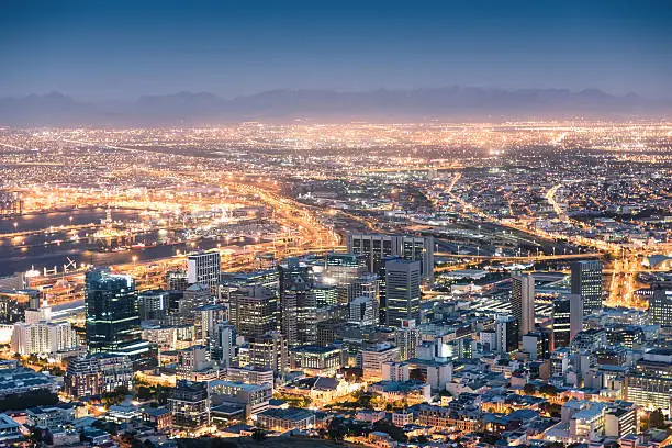 Photo of Aerial view of Cape Town from Signal Hill after sunset