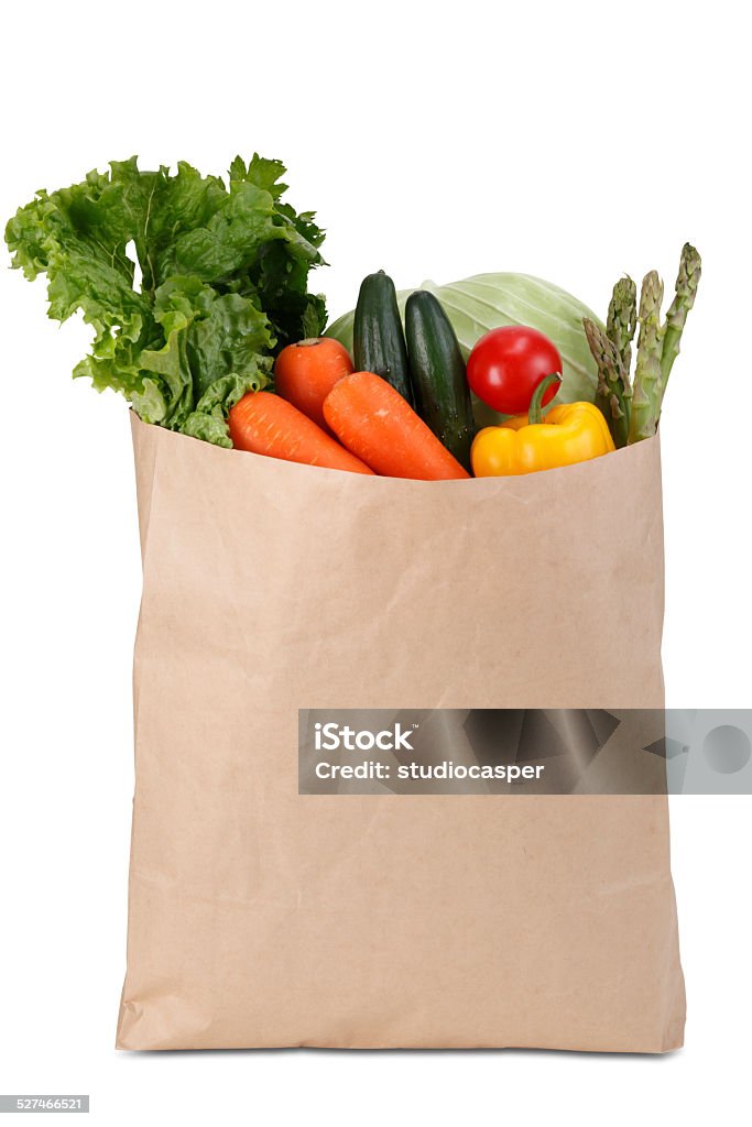 Paper Grocery Bag Brown Paper Grocery Bag,isolated on white/clipping path Bag Stock Photo