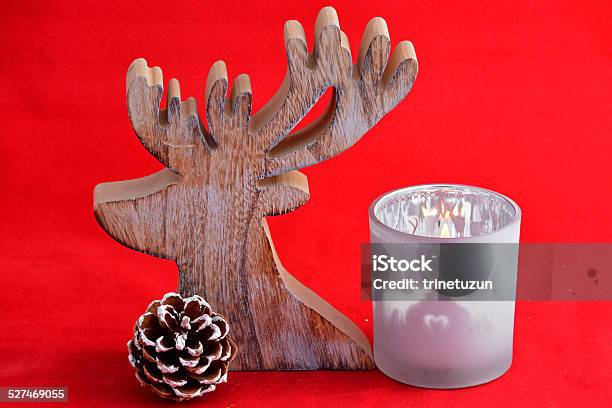 Red White Christmas Decoration With Tea Lights Candles And Reindeer Stock Photo - Download Image Now