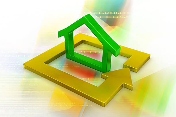 istock Green home icon in golden square 527469329