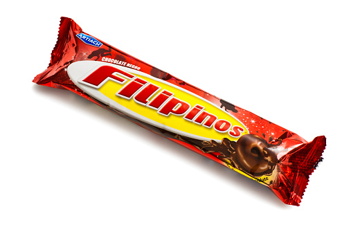 Сoimbra, Portugal - December 1, 2014: Filipinos cookie snacks, dark chocolate variety.  Filipinos is the brand name for a series of biscuit/cookie snacks made by Mondelēz International. In Spain, Portugal and the Nordic countries, they are produced and sold under the Artiach brand name. Under license to United Biscuits, in the Netherlands they are sold and produced locally under the Verkade brand.