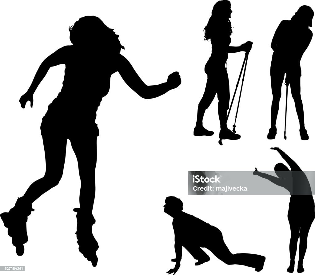 Vector silhouettes of different women. Vector silhouettes of different women in different sports. Activity stock vector