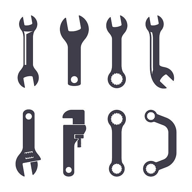 set symbole der spanners - wrench stock-grafiken, -clipart, -cartoons und -symbole