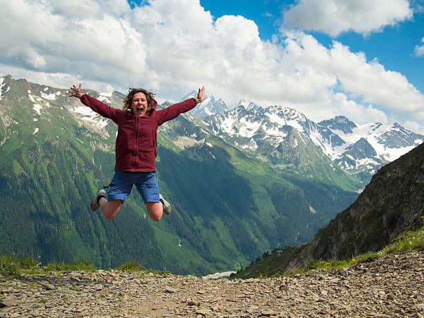istock Adult woman jumped up 527492377