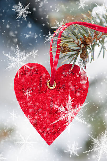 istock red heart toy with snowflake on fir tree 527492525