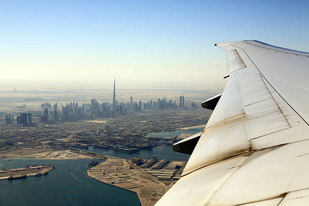 Wing view on Downtown Dubai Burj Khalifa stock photo