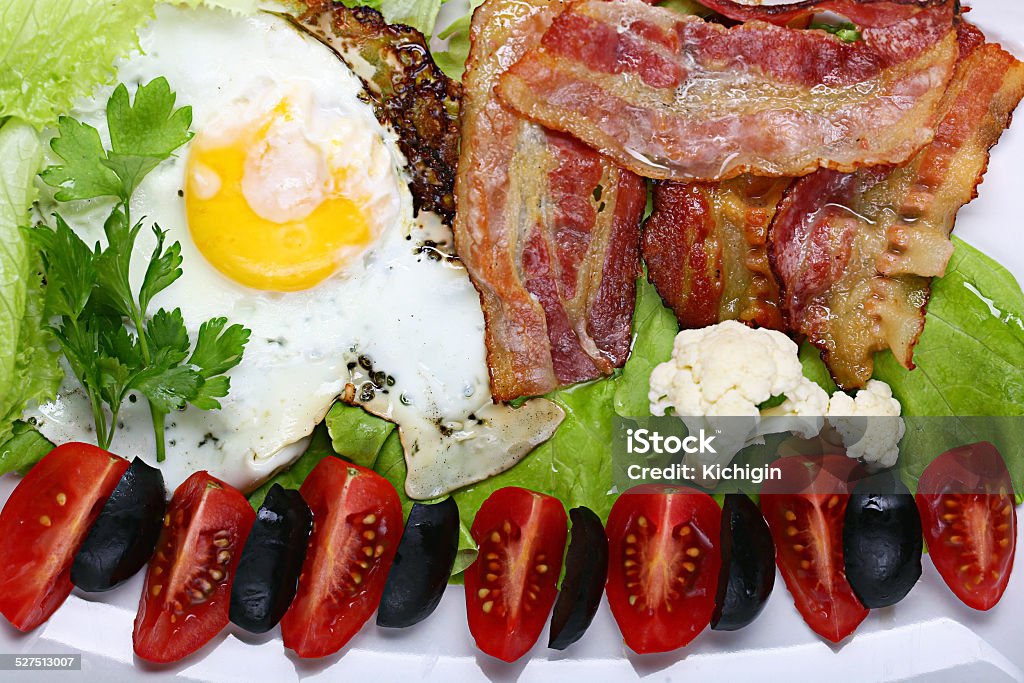 English breakfast with fried eggs and bacon Bread Stock Photo