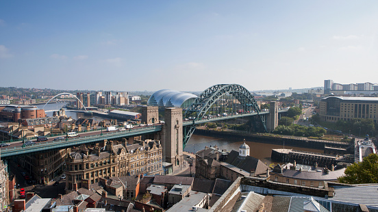 Shot of the Tyne Bridge in Newcastle at the quayside.