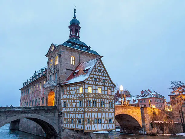 Lovely City of Bamberg, Germany in the Winter Snow