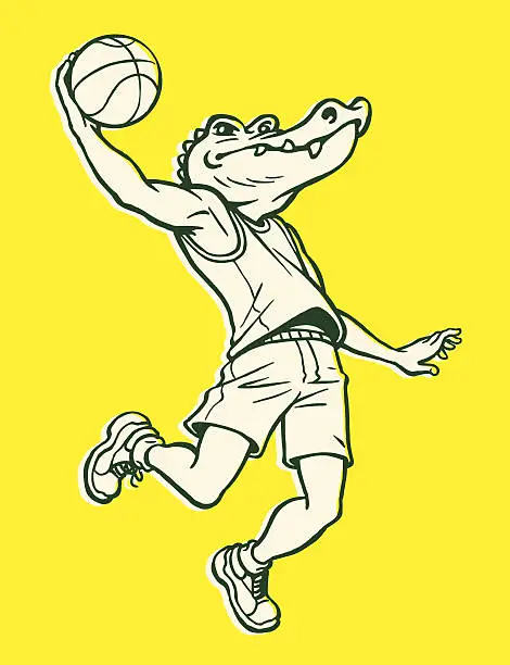 Vector illustration of Alligator Jumping With Basketball