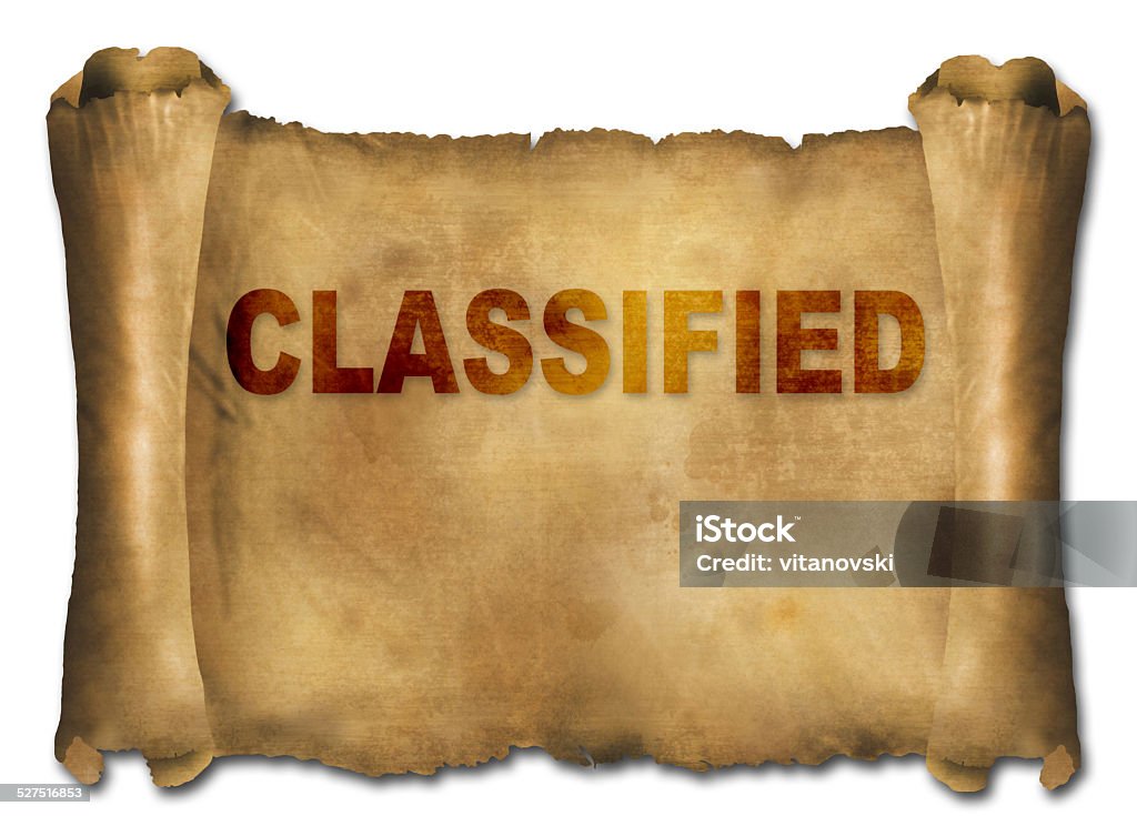 classified word classified on paper scroll made in 2d software Ancient Stock Photo