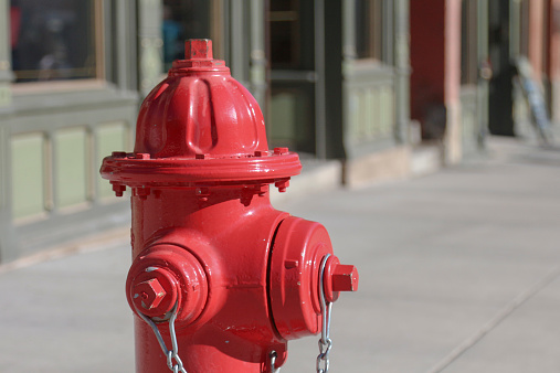 Fire hydrant illuminated by streetlights in downtown Saint Augustine Florida.