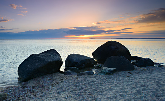 Tranquil Seascape with Huge Boulders at Sunset, Rugen Island, Germany