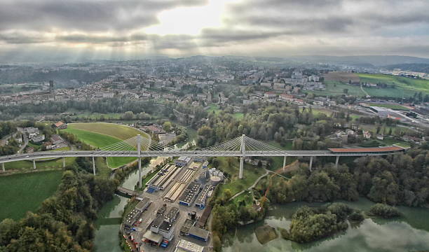 Poya and Zaehringen bridge, Fribourg stock photo