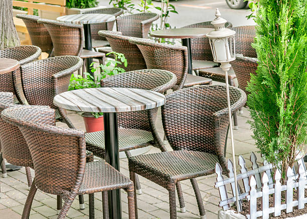 istock Several table and black chair in the cafe garden 527525992