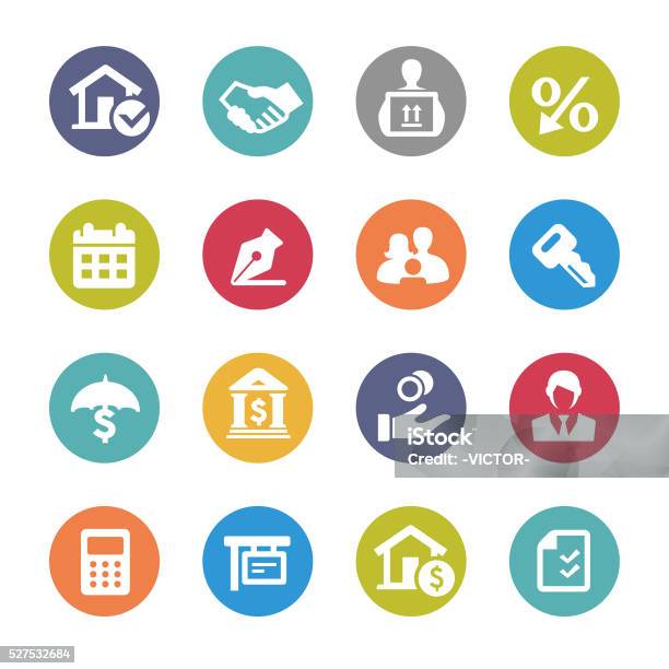 Home Mortgage Icons Circle Series Stock Illustration - Download Image Now - Insurance Agent, Icon Symbol, Borrowing