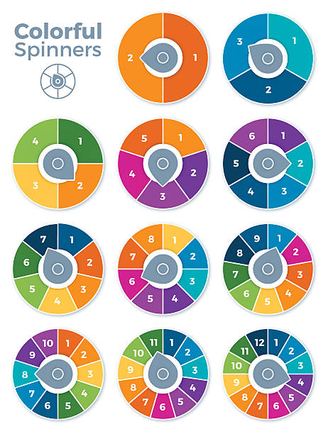 Numbered Spinner Templates Numbered colorful graphic spinner infographic template concept with space for your copy. EPS 10 file. Transparency effects used on highlight elements. machine part stock illustrations