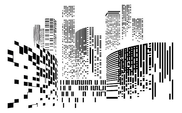 budynek i ilustracja miasta nocą - skyscraper construction built structure single object stock illustrations