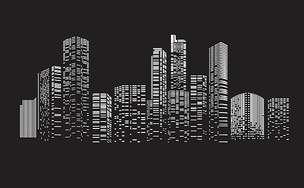 ilustrações, clipart, desenhos animados e ícones de edifício e ilustração da cidade à noite - skyscraper construction built structure single object