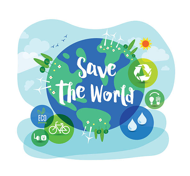 저장저장 세계 전역에 걸쳐 지속 가능한 개발 컨셉입니다 일러스트 - save the planet stock illustrations