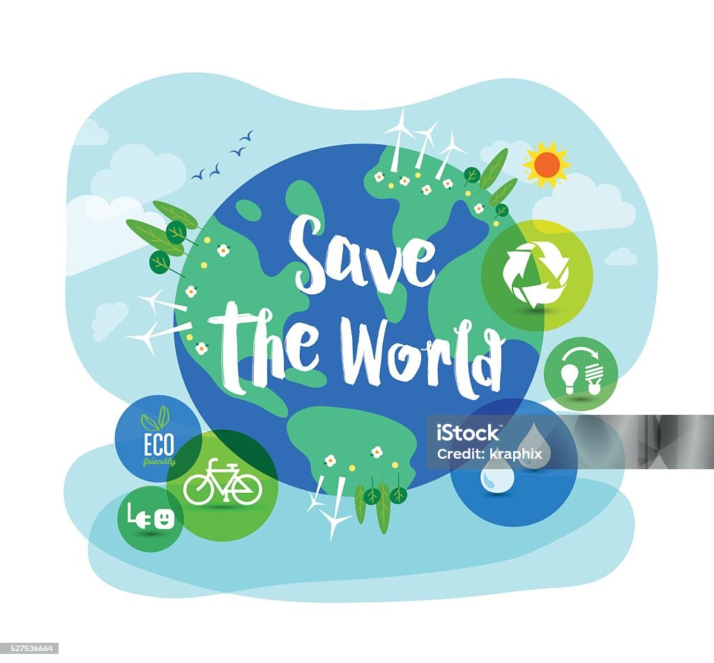 Save the World sustainable development concept illustration Save the World sustainable development ecology concept illustration Globe - Navigational Equipment stock vector