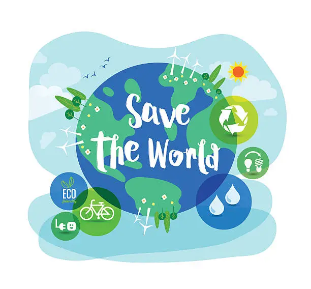 Vector illustration of Save the World sustainable development concept illustration