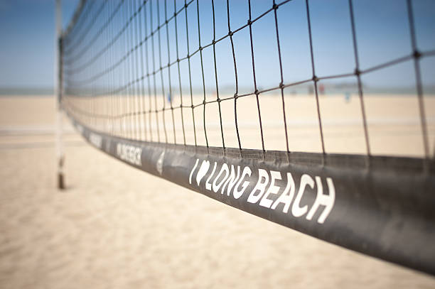 istock Beach volleyball net on the sand at Long Beach, CA 527536702
