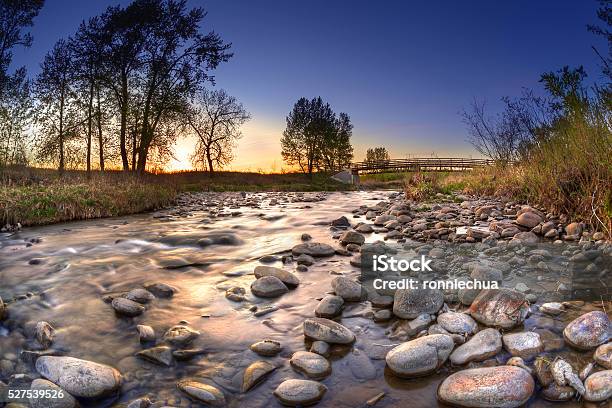 Sunset Over Fish Creek Provincial Park In Calgary Stock Photo - Download Image Now - Alberta, Bridge - Built Structure, Calgary