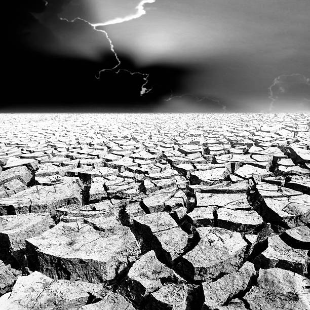 istock black and white crack earth with beautiful sky at sunset 527539656