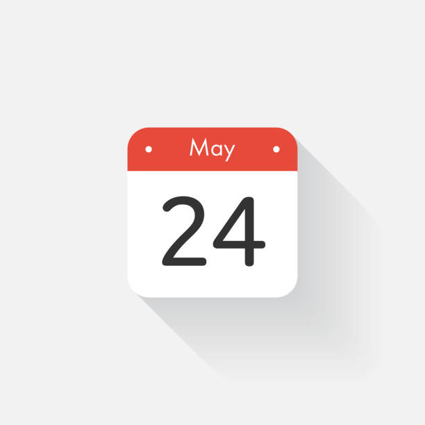 Calendar Icon with long shadow. Flat style. Date,day and Calendar Icon with long shadow. Flat style. Date,day and month. Reminder. Vector illustration. Organizer application, app symbol. Ui. User interface sign. May. 24 may 24 calendar stock illustrations