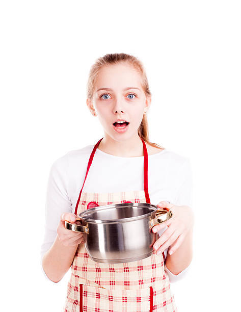 Woman chef with wonder face isolated
