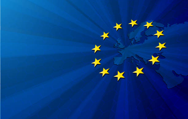 Europe map and European union flag European Union. Vector Europe map with European union flag. Blue background and yellow stars. europe map white stock illustrations