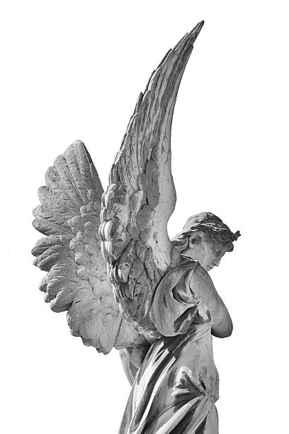 angel statue in lychakiv cemetery, lviv, ukraine - engel stockfoto's en -beelden