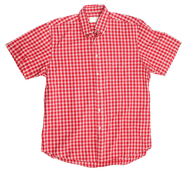 istock Man's red white cotton plaid shirt 527551953