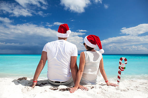 istock Christmas vacation on tropical beach 527555295