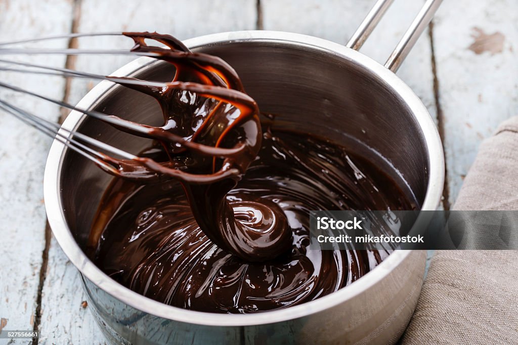 Flüssige Schokolade in einer Pfanne - Lizenzfrei Schokolade Stock-Foto