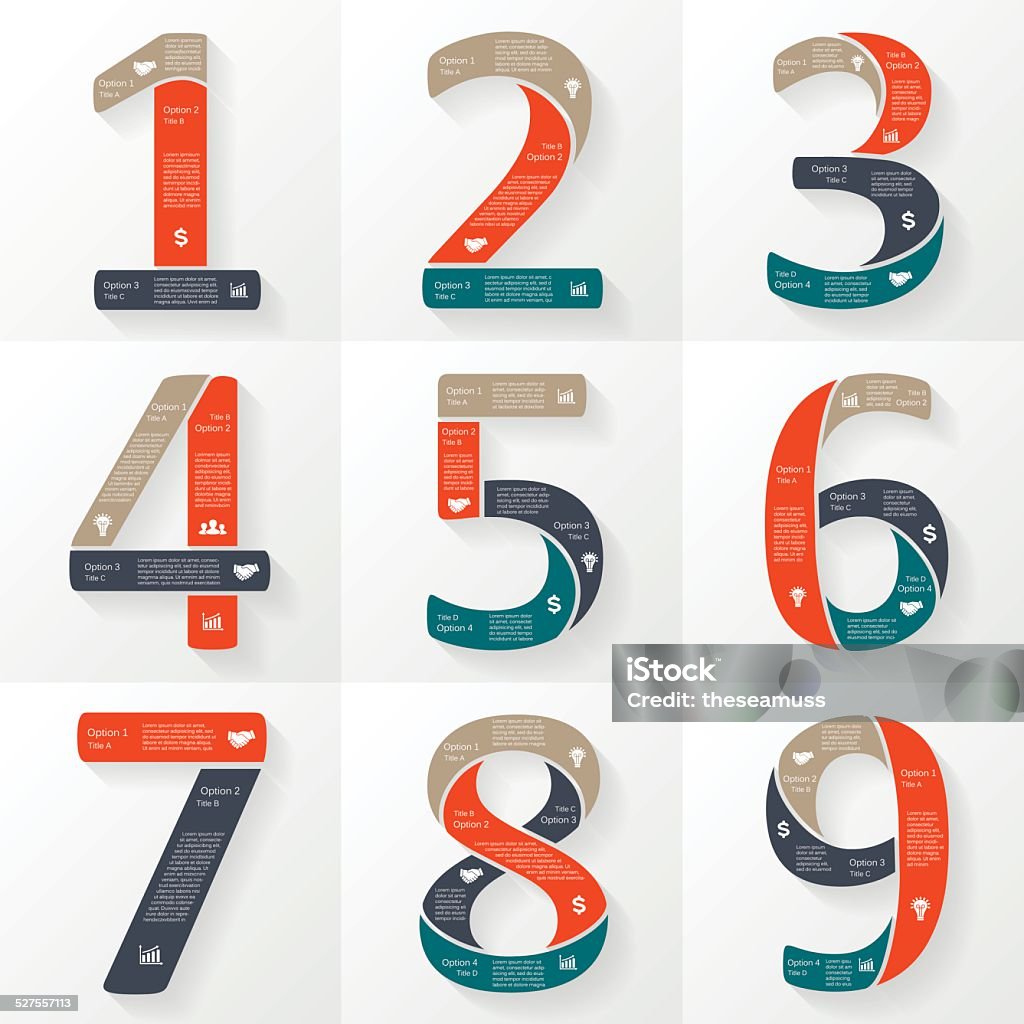 Vector numbers infographics, font diagrams. Layout for your options or steps. Abstract template for background. Number stock vector