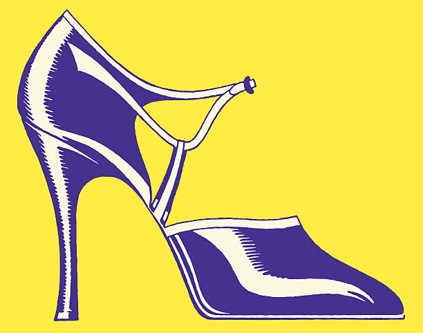 illustrazioni stock, clip art, cartoni animati e icone di tendenza di donna di scarpa tacco alto - color image high heels colored background shoe