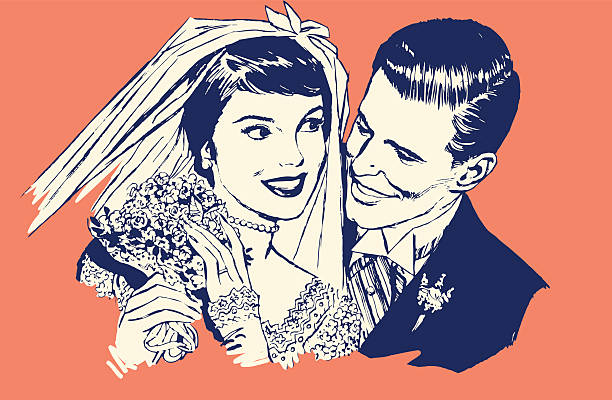 ilustraciones, imágenes clip art, dibujos animados e iconos de stock de de recién casados - bride veil women human face